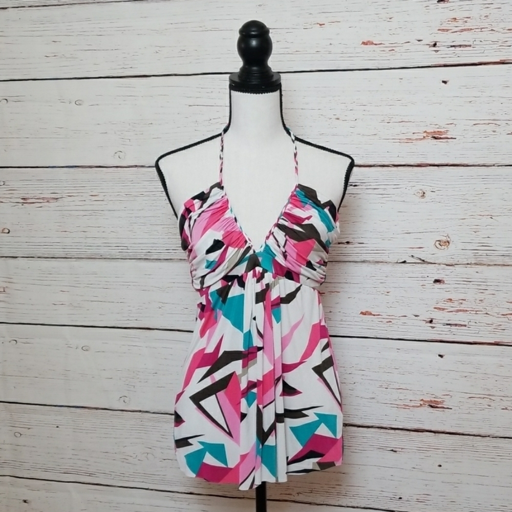 T-BAGS LOS ANGELES // super soft cool & stretchy geo print braided halter top